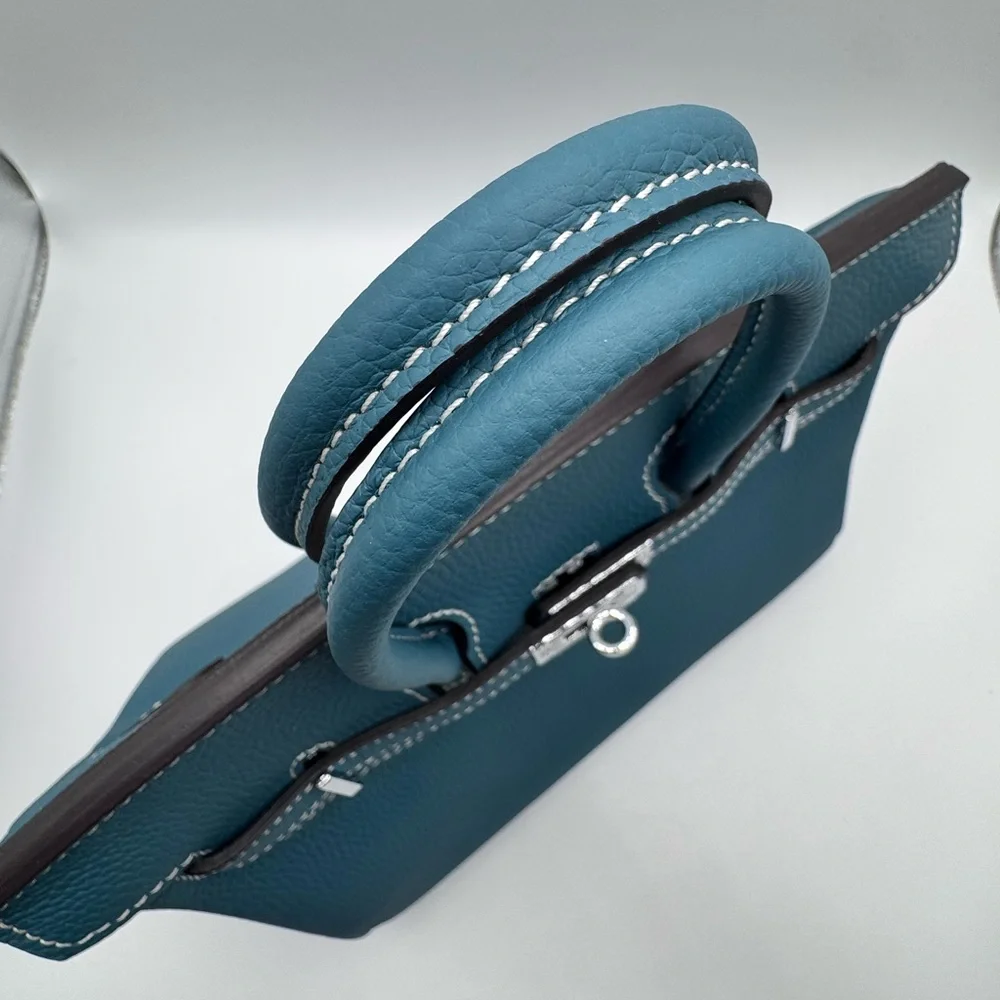 25CM Classic Togo Leather Top Handle Satchel Bag - Peacock Blue - Picture 5 of 12